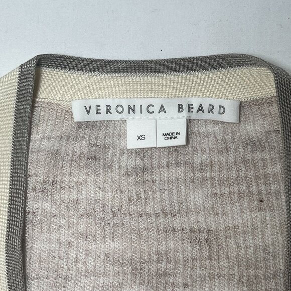Veronica Beard Mott Linen Cardigan Beige Gray XS Designer Contrast Trim Ribbed - Picture 8 of 16